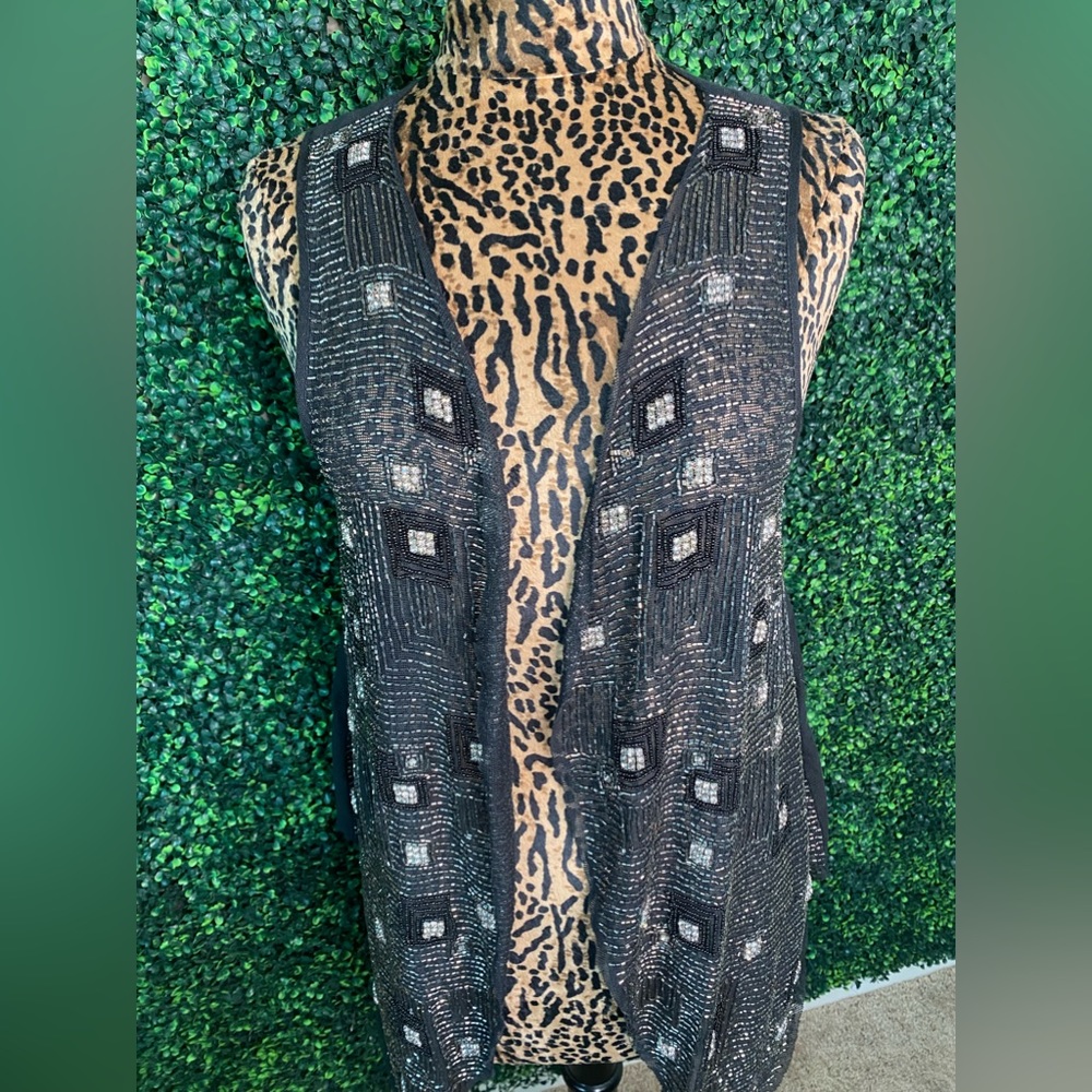 ALICE & OLIVIA BLACK BEADED VEST SZ M.